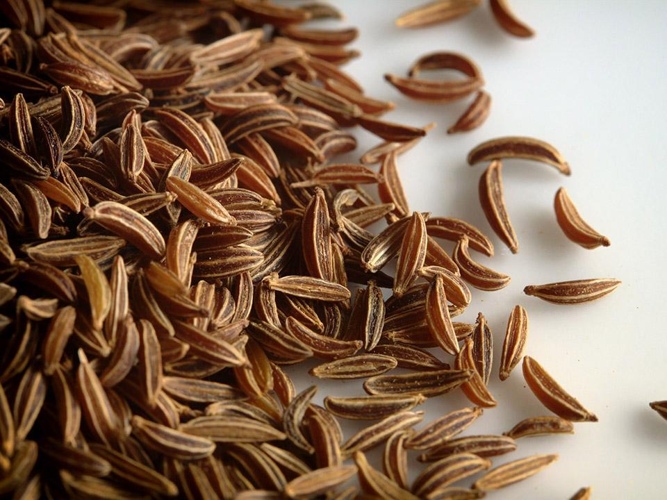 Deep brown colored caraway seeds